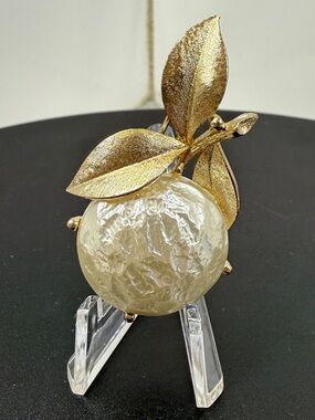 SARAH COVENTRY Gold Leaf Fruit Brooch with Ivory Orb